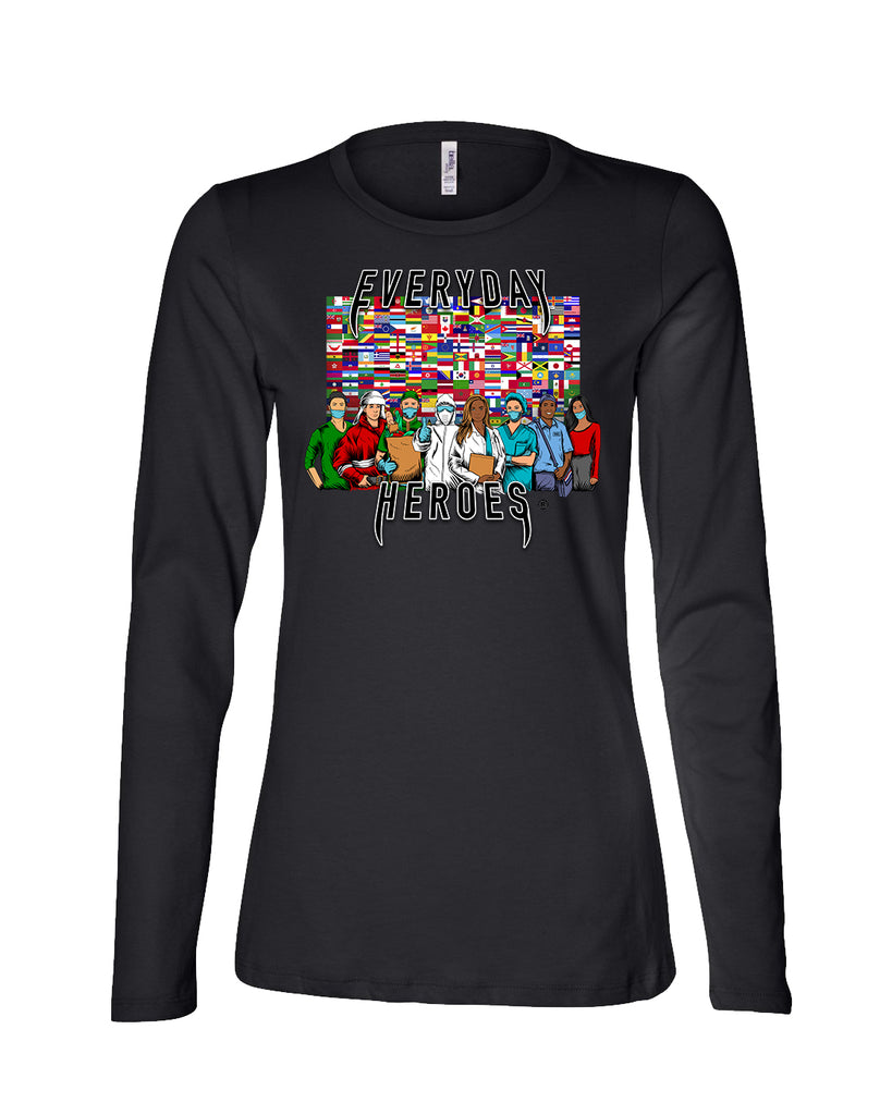 Everyday Heroes Fundraiser Women Long Sleeve Black Crew Tshirt