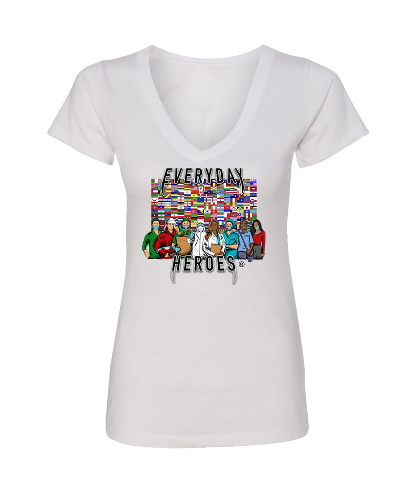 Everyday Heroes Fundraiser Women White Vneck Tshirt