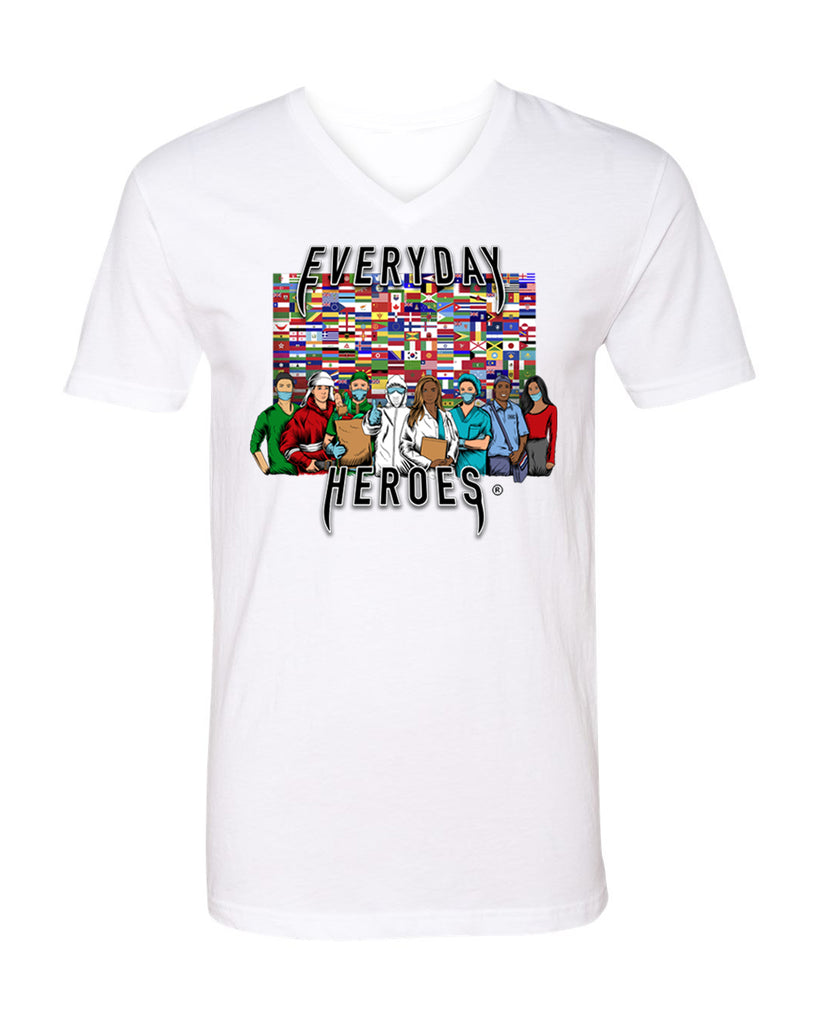 Everyday Heroes Fundraiser Men White Vneck Tshirt